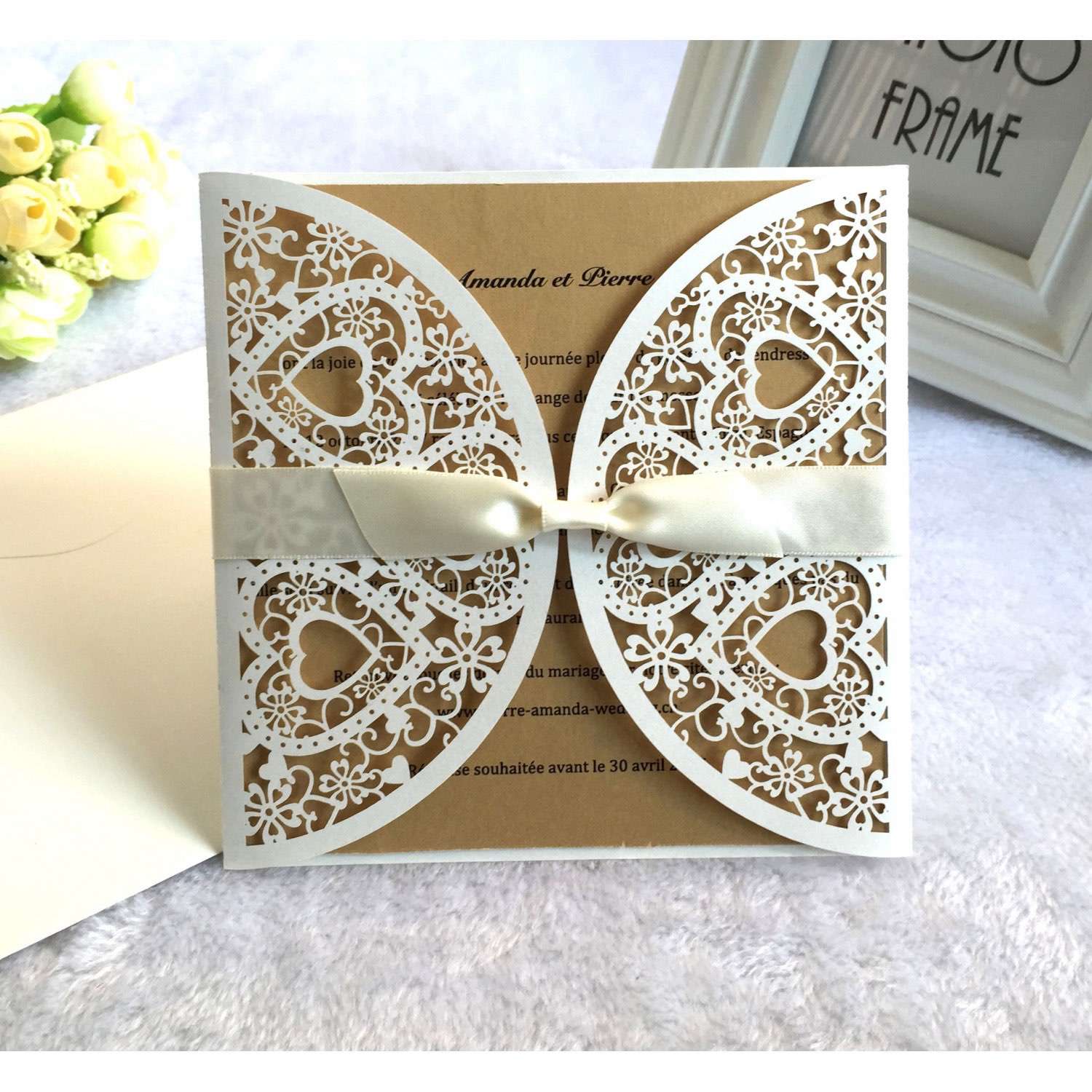 Square Invitation Card With Envelope Butterfly Wedding Invitation White Card